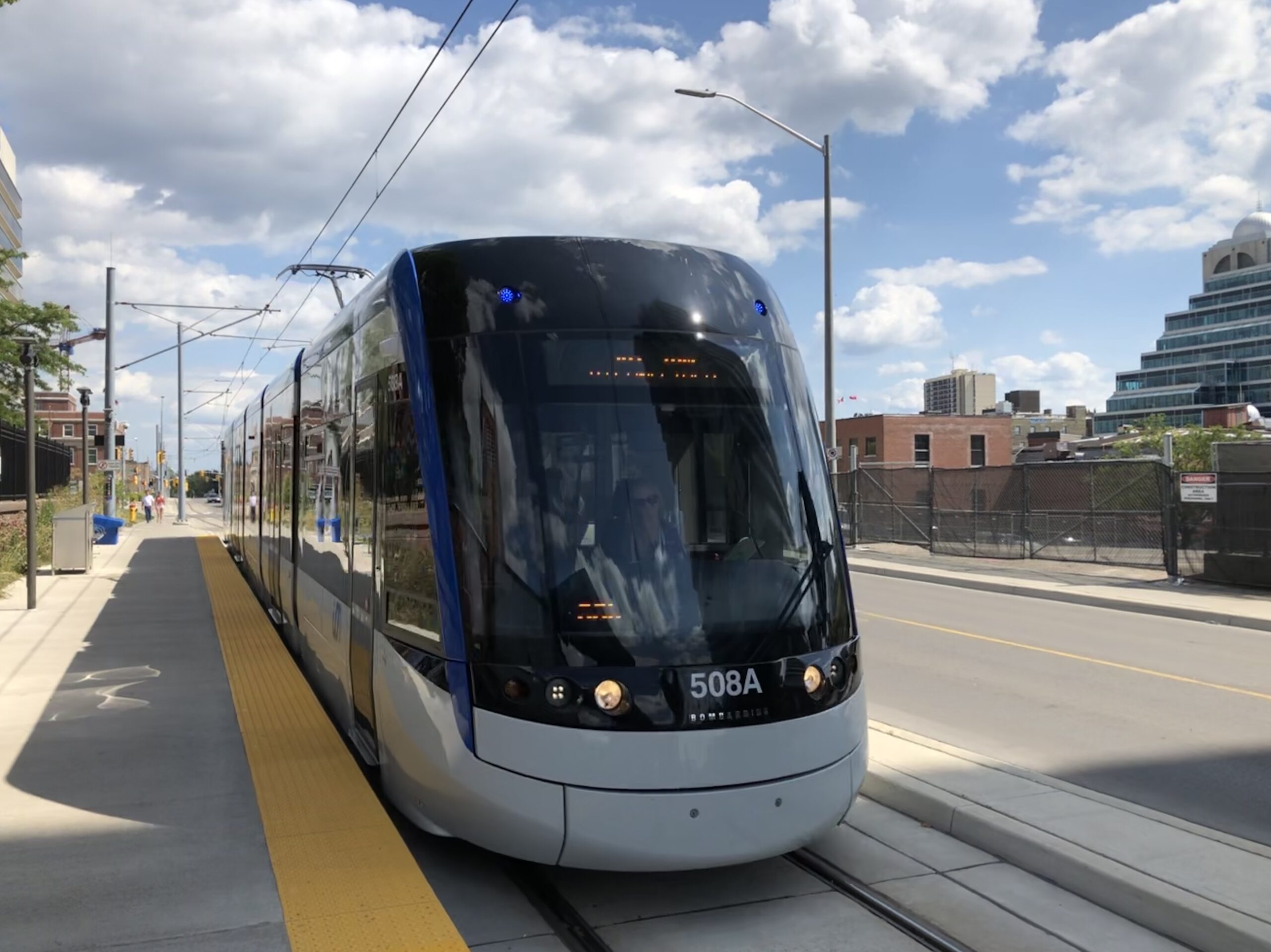 ION LRT An ION Light Rail Transit train arrives at a station in Kitchener